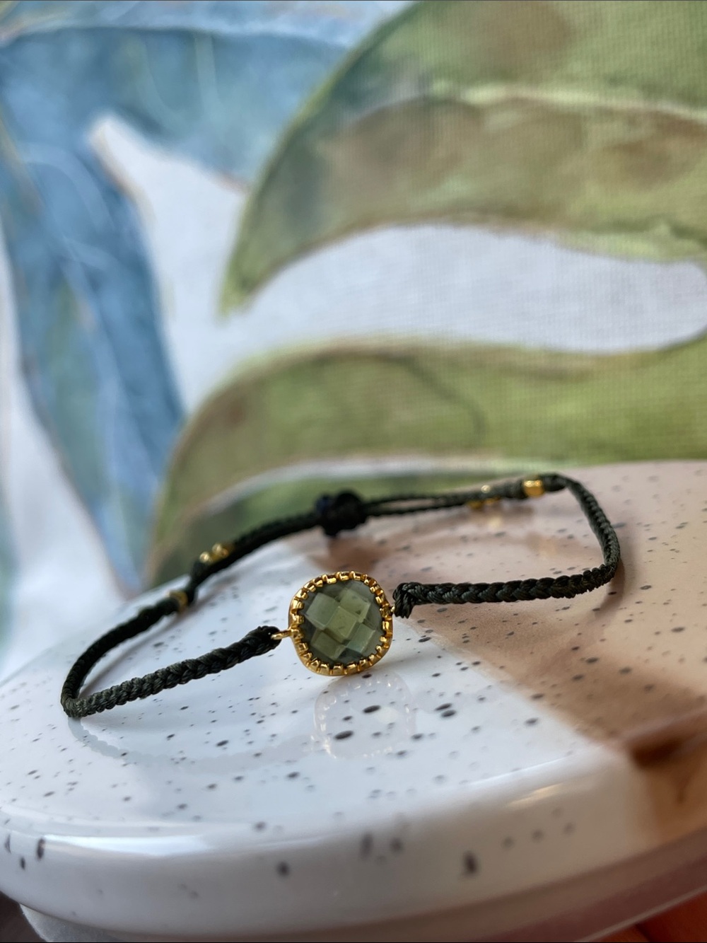 Braided Bracelet with Accent Green Stone